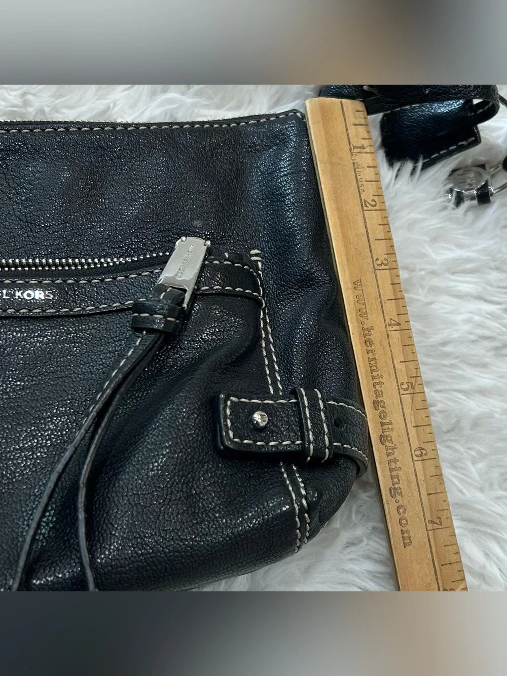 Michael Kors Black Crossbody Bag Purse Silver Hardware Zip Closure 10”x7” VGC